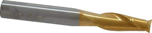 SGS - 5/16", 13/16" LOC, 5/16" Shank Diam, 2-1/2" OAL, 2 Flute, Solid Carbide Square End Mill - Single End, TiN Finish, Spiral Flute, 30° Helix, Centercutting, Right Hand Cut, Right Hand Flute, Series 3 - Exact Tool & Supply