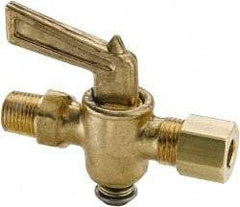 Parker - 1/4" Pipe, 1/4" Tube, Compression Pipe to Male Pipe Drain Cock & Shutoff Valve - 1/4-18 Thread, 30 Max psi - Exact Tool & Supply