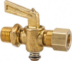 Parker - 1/4" Pipe, 3/8" Tube, Compression Pipe to Male Pipe Drain Cock & Shutoff Valve - 1/4-18 Thread, 30 Max psi - Exact Tool & Supply