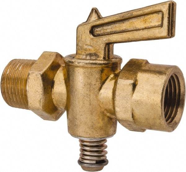 Parker - 3/8" Pipe, Female Pipe to Male Pipe Drain Cock & Shutoff Valve - 3/8-18 Thread, 30 Max psi - Exact Tool & Supply