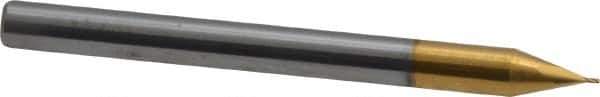 SGS - 1/64", 1/32" LOC, 1/8" Shank Diam, 1-1/2" OAL, 4 Flute, Solid Carbide Square End Mill - Single End, TiN Finish, Spiral Flute, 30° Helix, Centercutting, Right Hand Cut, Right Hand Flute, Series 1 - Exact Tool & Supply