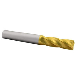 SGS - 3/8", 1" LOC, 3/8" Shank Diam, 2-1/2" OAL, 4 Flute, Solid Carbide Square End Mill - Single End, TiN Finish, Spiral Flute, 30° Helix, Centercutting, Right Hand Cut, Right Hand Flute, Series 1 - Exact Tool & Supply