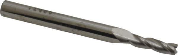 SGS - 9/64", 1/2" LOC, 3/16" Shank Diam, 2" OAL, 3 Flute, Solid Carbide Square End Mill - Single End, Uncoated, Spiral Flute, 30° Helix, Centercutting, Right Hand Cut, Right Hand Flute, Series 5 - Exact Tool & Supply