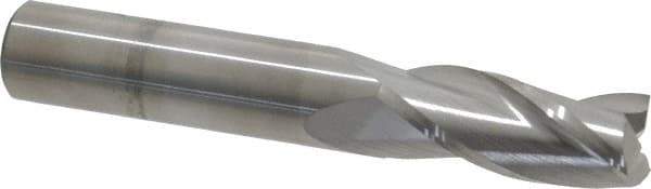 SGS - 7/16", 1" LOC, 7/16" Shank Diam, 2-3/4" OAL, 3 Flute, Solid Carbide Square End Mill - Single End, Uncoated, Spiral Flute, 30° Helix, Centercutting, Right Hand Cut, Right Hand Flute, Series 5 - Exact Tool & Supply