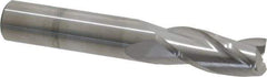SGS - 7/16", 1" LOC, 7/16" Shank Diam, 2-3/4" OAL, 3 Flute, Solid Carbide Square End Mill - Single End, Uncoated, Spiral Flute, 30° Helix, Centercutting, Right Hand Cut, Right Hand Flute, Series 5 - Exact Tool & Supply