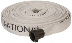 Made in USA - 1-1/2" ID x 1-3/4" OD, 150 Working psi, White Polyester/Rubber Fire Hose, Single Jacket - 1-1/2" NH/NST Ends, 100' Long, -40 to 150°F,450 Burst psi - Exact Tool & Supply