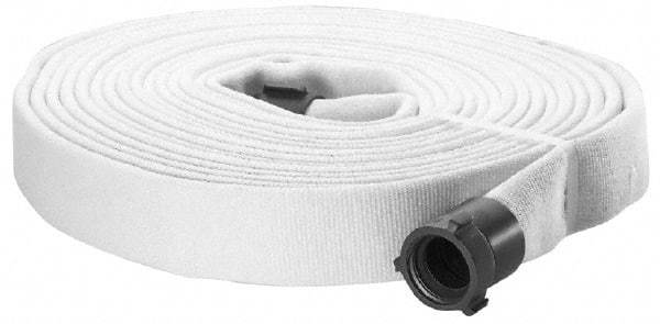 Made in USA - 2-1/2" ID x 3" OD, 300 Working psi, White Polyester/Rubber Fire Hose, Double Jacket - 2-1/2" NH/NST Ends, 50' Long, -40 to 150°F,900 Burst psi - Exact Tool & Supply
