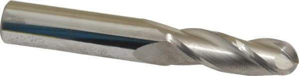 SGS - 11/32" Diam, 1" LOC, 3 Flute Solid Carbide Ball End Mill - Uncoated, Single End, 2-1/2" OAL, 3/8" Shank Diam, Spiral Flute - Exact Tool & Supply