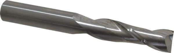 SGS - 5/8", 2-1/4" LOC, 5/8" Shank Diam, 5" OAL, 2 Flute, Solid Carbide Square End Mill - Single End, Uncoated, Spiral Flute, 30° Helix, Centercutting, Right Hand Cut, Right Hand Flute, Series 3L - Exact Tool & Supply