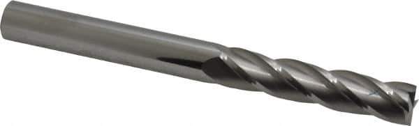 SGS - 7/16", 2" LOC, 7/16" Shank Diam, 4-1/2" OAL, 4 Flute, Solid Carbide Square End Mill - Single End, Uncoated, Spiral Flute, 30° Helix, Centercutting, Right Hand Cut, Right Hand Flute, Series 1L - Exact Tool & Supply