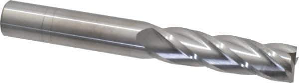 SGS - 5/8", 2-1/4" LOC, 5/8" Shank Diam, 5" OAL, 4 Flute, Solid Carbide Square End Mill - Single End, Uncoated, Spiral Flute, 30° Helix, Centercutting, Right Hand Cut, Right Hand Flute, Series 1L - Exact Tool & Supply