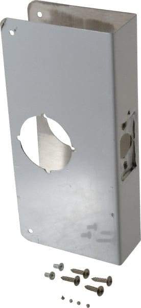 Don-Jo - 4-1/4" Wide x 9" High, Stainless Steel, Door Reinforcer - 1-3/4" Thick Door, 2-3/4" Backset - Exact Tool & Supply