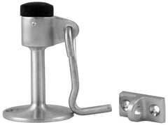 Don-Jo - 3-1/2" Projection Wall Door Stop with Hook - Floor & Wall Mount, Satin Chrome Finish - Exact Tool & Supply