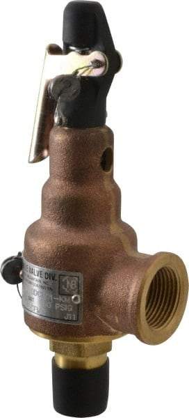 Midwest Control - 1/2" Inlet, 3/4" Outlet, ASME Safety Relief Valve - 150 Max psi, Bronze, 350 Cubic' per Min - Exact Tool & Supply