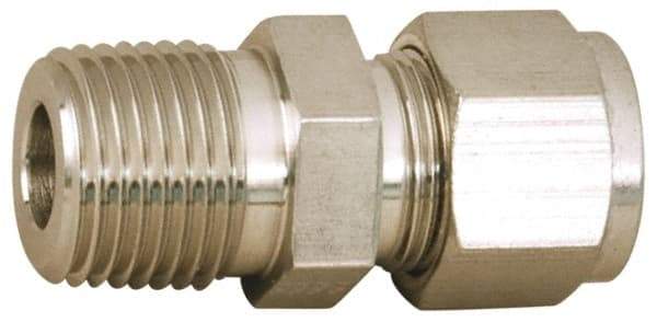 Parker - 5/16" OD, Stainless Steel Male Connector - -425 to 1,200°F, 9/16" Hex, Comp x MNPT Ends - Exact Tool & Supply
