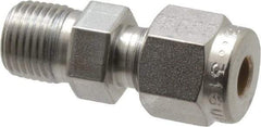 Parker - 3/16" OD, Stainless Steel Male Connector - -425 to 1,200°F, 7/16" Hex, Comp x MNPT Ends - Exact Tool & Supply