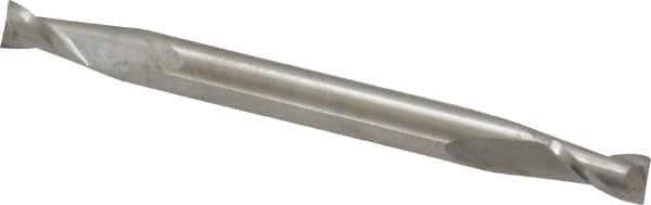 SGS - 7/64", 3/16" LOC, 1/8" Shank Diam, 1-1/2" OAL, 2 Flute, Solid Carbide Square End Mill - Double End, Uncoated, Spiral Flute, 30° Helix, Centercutting, Right Hand Cut, Right Hand Flute, Series 15 - Exact Tool & Supply