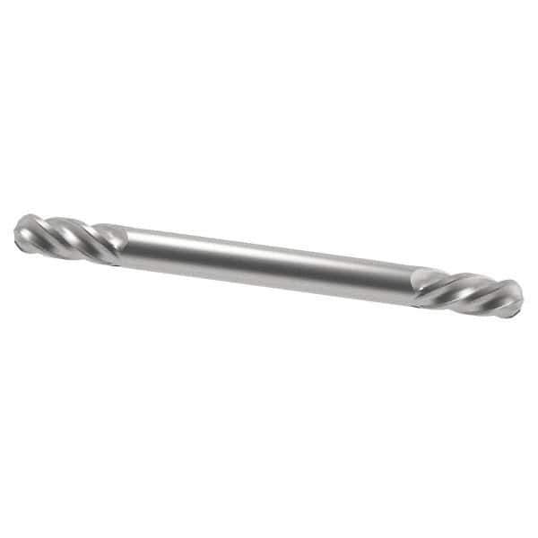 SGS - 1/8" Diam, 1/4" LOC, 4 Flute Solid Carbide Ball End Mill - Uncoated, Double End, 1-1/2" OAL, 1/8" Shank Diam, Spiral Flute - Exact Tool & Supply