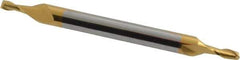 SGS - 1/16", 1/8" LOC, 1/8" Shank Diam, 1-1/2" OAL, 2 Flute, Solid Carbide Square End Mill - Double End, TiN Finish, Spiral Flute, 30° Helix, Centercutting, Right Hand Cut, Right Hand Flute, Series 15 - Exact Tool & Supply