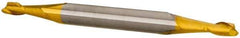 SGS - 5/64", 1/8" LOC, 1/8" Shank Diam, 1-1/2" OAL, 2 Flute, Solid Carbide Square End Mill - Double End, TiN Finish, Spiral Flute, 30° Helix, Centercutting, Right Hand Cut, Right Hand Flute, Series 15 - Exact Tool & Supply