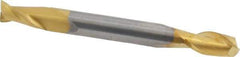SGS - 1/4", 1/2" LOC, 1/4" Shank Diam, 2-1/2" OAL, 2 Flute, Solid Carbide Square End Mill - Double End, TiN Finish, Spiral Flute, 30° Helix, Centercutting, Right Hand Cut, Right Hand Flute, Series 15 - Exact Tool & Supply