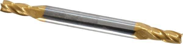 SGS - 9/64", 5/16" LOC, 3/16" Shank Diam, 2" OAL, 4 Flute, Solid Carbide Square End Mill - Double End, TiN Finish, Spiral Flute, 30° Helix, Centercutting, Right Hand Cut, Right Hand Flute, Series 14 - Exact Tool & Supply