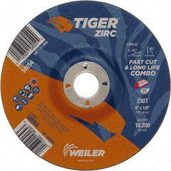 Weiler - 30 Grit, 9" Wheel Diam, 7/8" Arbor Hole, Type 27 Depressed Center Wheel - Hard Grade, Zirconia Alumina, T Hardness, 10,200 Max RPM - Exact Tool & Supply