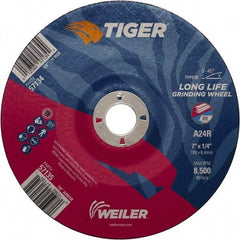 Weiler - 24 Grit, 7" Wheel Diam, 7/8" Arbor Hole, Type 28 Depressed Center Wheel - Medium Grade, Aluminum Oxide, R Hardness, 8,500 Max RPM - Exact Tool & Supply