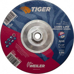 Weiler - 24 Grit, 7" Wheel Diam, Type 28 Depressed Center Wheel - Medium Grade, Aluminum Oxide, R Hardness, 8,500 Max RPM - Exact Tool & Supply