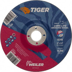 Weiler - 24 Grit, 6" Wheel Diam, 7/8" Arbor Hole, Type 27 Depressed Center Wheel - Medium Grade, Aluminum Oxide, R Hardness, 10,200 Max RPM - Exact Tool & Supply