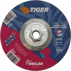 Weiler - 24 Grit, 6" Wheel Diam, Type 27 Depressed Center Wheel - Medium Grade, Aluminum Oxide, R Hardness, 10,200 Max RPM - Exact Tool & Supply