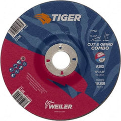 Weiler - 30 Grit, 6" Wheel Diam, 7/8" Arbor Hole, Type 27 Depressed Center Wheel - Medium Grade, Aluminum Oxide, S Hardness, 10,200 Max RPM - Exact Tool & Supply