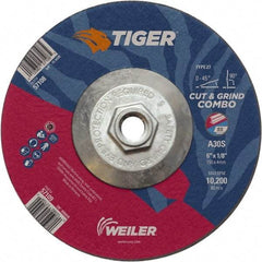 Weiler - 30 Grit, 6" Wheel Diam, Type 27 Depressed Center Wheel - Medium Grade, Aluminum Oxide, S Hardness, 10,200 Max RPM - Exact Tool & Supply