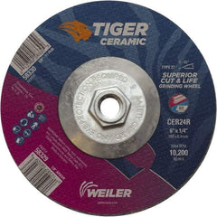 Weiler - 24 Grit, 6" Wheel Diam, Type 27 Depressed Center Wheel - Medium Grade, Ceramic, R Hardness, 10,200 Max RPM - Exact Tool & Supply