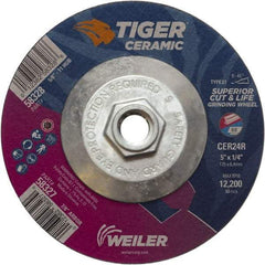 Weiler - 24 Grit, 5" Wheel Diam, Type 27 Depressed Center Wheel - Medium Grade, Ceramic, R Hardness, 12,200 Max RPM - Exact Tool & Supply