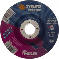 Weiler - 24 Grit, 5" Wheel Diam, 7/8" Arbor Hole, Type 27 Depressed Center Wheel - Medium Grade, Ceramic, R Hardness, 12,200 Max RPM - Exact Tool & Supply