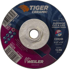 Weiler - 24 Grit, 4-1/2" Wheel Diam, Type 27 Depressed Center Wheel - Medium Grade, Ceramic, R Hardness, 13,300 Max RPM - Exact Tool & Supply