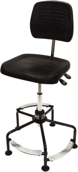 ShopSol - 17 to 35" High Adjustable Height Swivel Stool - 26" Wide x 26-1/2" Deep, Polyurethane Seat, Black - Exact Tool & Supply