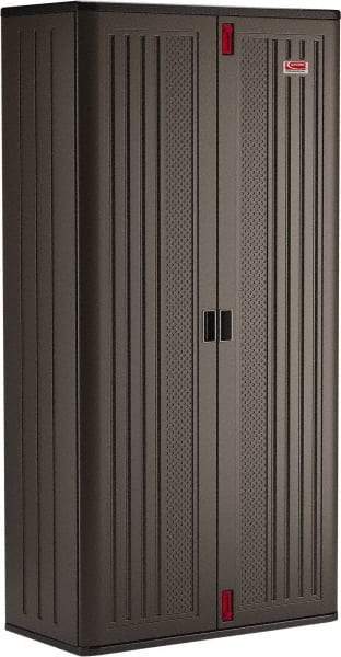 Suncast - 4 Shelf Locking Storage Cabinet - Polypropylene, 40" Wide x 20-1/4" Deep x 80" High, Gray - Exact Tool & Supply