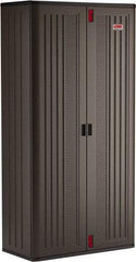Suncast - 4 Shelf Locking Storage Cabinet - Polypropylene, 40" Wide x 20-1/4" Deep x 80" High, Gray - Exact Tool & Supply
