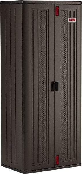 Suncast - 4 Shelf Locking Storage Cabinet - Polypropylene, 30" Wide x 20-1/4" Deep x 72" High, Gray - Exact Tool & Supply