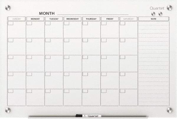 Quartet - 36" High x 48" Wide Magnetic Dry Erase Calendar - Glass, Includes Dry-Erase Marker, Magnet & Mounting Kit - Exact Tool & Supply
