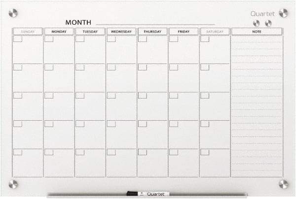 Quartet - 24" High x 36" Wide Magnetic Dry Erase Calendar - Plastic, Includes Dry-Erase Marker, Magnet & Mounting Kit - Exact Tool & Supply