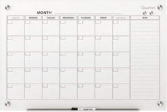 Quartet - 24" High x 36" Wide Magnetic Dry Erase Calendar - Plastic, Includes Dry-Erase Marker, Magnet & Mounting Kit - Exact Tool & Supply