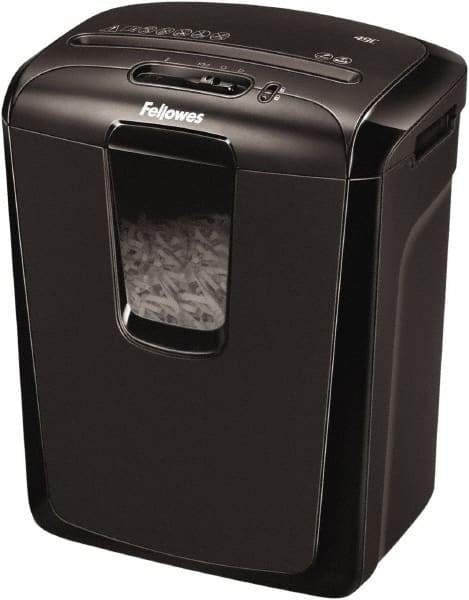 FELLOWES - 5/32" x 2" Strip, 8 Sheet Cross Cut Personal Shredder - 9-11/16" Long x 13-3/8" Wide x 15-3/8" High, Level 3 Security, 4 Gal Wastebasket - Exact Tool & Supply