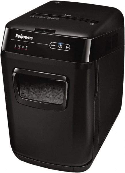FELLOWES - 5/32 x 1-1/2" Strip, 130 Sheet Automatic, 8 Sheet Manual Sheet Cross Cut Auto Feed Shredder - 20" Long x 13-5/8" Wide x 21-3/8" High, Level 3 Security, 85 Gal Wastebasket - Exact Tool & Supply