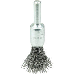 Weiler - End Brushes; Brush Diameter (Inch): 3/8 ; Fill Material: Steel ; Filament/Wire Diameter Range (Decimal Inch): 0.0201 and Above ; Filament/Wire Diameter (Decimal Inch): 0.0118 ; Wire Type: Crimped Wire ; Bridled: No - Exact Tool & Supply