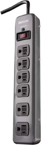 Woods PRO - 6 Outlets, 125 Volts, 15 Amps, 3' Cord, Power Outlet Strip - Keyhole Mount, 5-15 NEMA Configuration, 11-3/4" Strip, cULus - Exact Tool & Supply