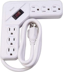 Woods PRO - 6 Outlets, 125 Volts, 15 Amps, 4' Cord, Power Outlet Strip - Keyhole Mount, 5-15 NEMA Configuration, 6-1/2" Strip, cULus - Exact Tool & Supply