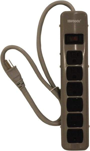 Woods PRO - 6 Outlets, 125 Volts, 15 Amps, 5' Cord, Power Outlet Strip - Keyhole Mount, 5-15 NEMA Configuration, 11-3/4" Strip, cULus - Exact Tool & Supply